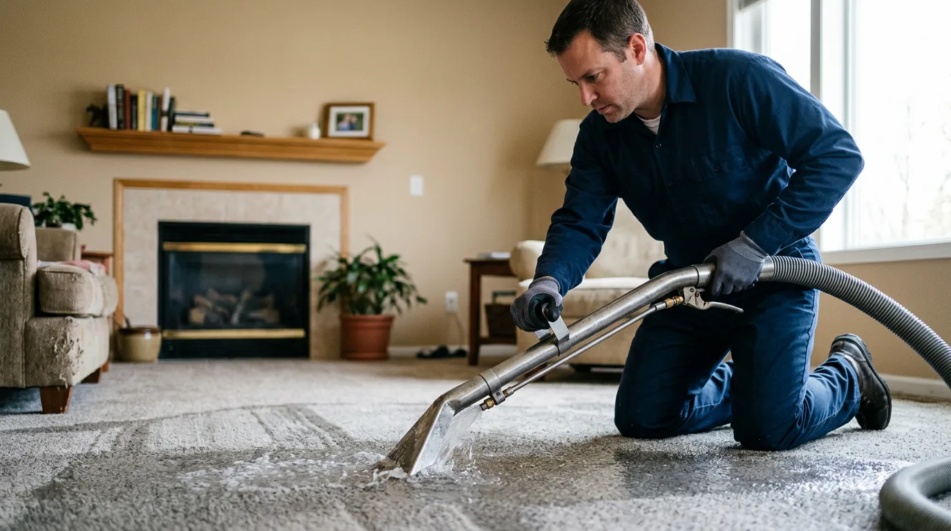 Water damage restoration technician working near Greenfield, MA